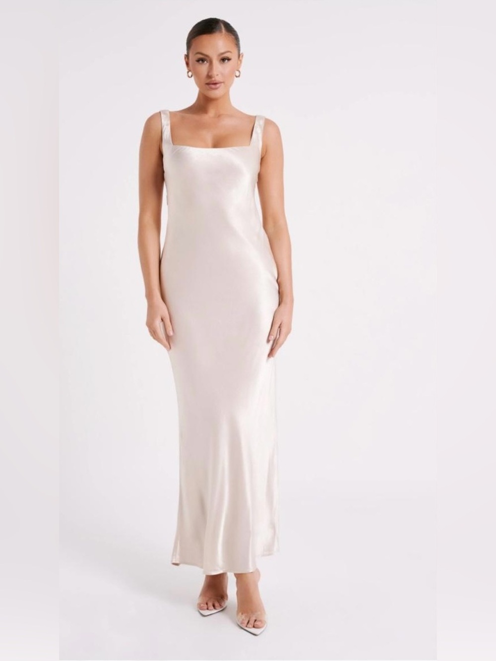 MESHKI Ensley Satin Maxi Dress Champagne Formal Gown XL NWT